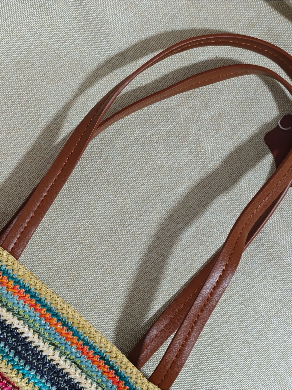 Miu Miu Multicolor Striped Crochet Tote with Brown Leather Straps - Picture 8 of 8